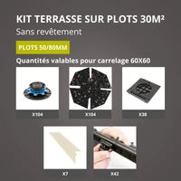JOUPLAST – Kit para terraza 30 m² – Soportes regulables 50/80 mm