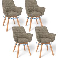 LEWE Lot de 4 Chaises de Salle à Manger Pivotantes avec Accoudoirs, Fauteuil Rembourrée avec Dossier en coton, Marron