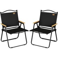Lot de 2 chaises de jardin pliantes avec accoudoirs, chaises de camping et de plage en tissu Oxford et acier, 54 x 59 x 78 cm, noires
