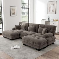 Canapé d’Angle Modulaire Luxe en U XXL - Assise Profonde avec Ottoman, Chenille Marron