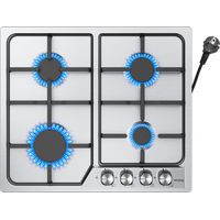 IsEasy Placa de gas de 4 Quemadores 59cm Plata–(Acero inoxidable)Gas Natural/Propano-4 fuegos
