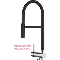 Unterfenster Wasserhahn Vorfenster Umklappbar 6 CM Verchromt und Schwarz Matt Kuechenarmatur mit 360 schwenkbarem schwarz Auslauf und abnehmbare 2 strahl Handbrause - LINKER HEBEL