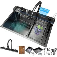Évier de cuisine en acier inoxydable 304, grand évier simple cuve multifonctionnel avec bec verseur en cascade, pour laver les légumes et la vaisselle - TELISIYA - 80x46cm