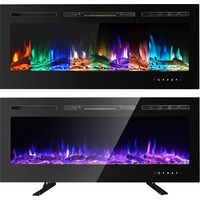 40 Inch Simulated Flame Electric Fireplace, Touchscreen Glass Panel & Remote Control, with Nine Adjustable Flame Colours, Freestanding Wall Mounted Heater with Crystals and Log Kits, Black