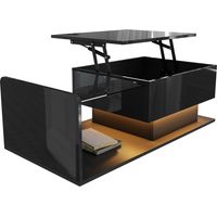 Table basse,noir brillant,table d’appoint,table basse avec effet verre et LED,avec plateau en verre