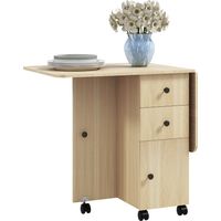 Tavolo pieghevole 2 cassetti armadietto 6 rotelle freni 120x60x76,5 cm legno