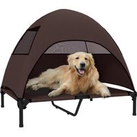 Hundeliege Outdoor mit Dach, Erhöhtes Hundebett für Große Hunde, 91 x 76 x 90 cm, Kaffee