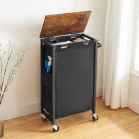 Hoobro – Panier à linge EBF24XY01G2 – Chariot avec couvercle et poches latérales – 40 x 24 x 74 cm – Sacs en tissu Oxford amovibles – Marron rustique et noir