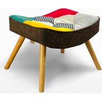 Ahd Amazing Home Design – Repose-pied patchwork 52x39x37 cm – Tissu multicolore – Pieds en hêtre massif – Design moderne scandinave