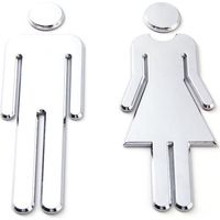 Plaque de porte WC hommes et femmes, 2 pièces - Panneaux de toilette argent pour hôtels, restaurants et entreprises