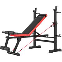 Banco de musculación multifuncional con soporte para barra ajustable, respaldo regulable para casa gimnasio