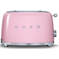Smeg – Grille-pain 2 fentes 950 W – Acier rose pastel – Réglage du brunissement – Fonction réchauffage et décongélation – Bac à miettes amovible
