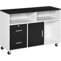 HOMCOM Mueble Auxiliar de Oficina Mueble Archivador con Ruedas Estantes y Cajones Armario Multiusos con Gran Almacenaje 100x35x65 cm Negro y Blanco