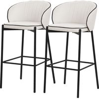 ML-Design 2x Taburetes de Bar Beige con Tapizado de Tela, 76cm de Altura, Sillas con Estructura Metálica, Asientos de Cocina con Respaldo y Reposapíes, Sillones de barra, Mueble de Mostrador de Bistro