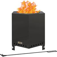 Fire Bowl Fire Pit Fire Firel + Noir, incluant tisonnier, Argent, 45 x 38,8 x 46,5 cm