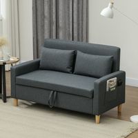 Sofá de tela de 2 plazas con reposabrazos y 2 cojines extraíbles, sofá de dos plazas moderno con espacio de almacenamiento, bolsillos laterales y patas de madera para sala de estar y salón, 135x72x84c