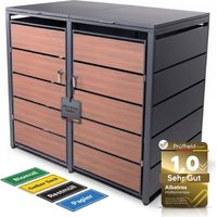 ALBATROS Mülltonnenbox 2er Holzdekor, 120L bis 240L, für Zwei Tonnen, Mülltonnenverkleidung aus verzinktem Metall mit Holzoptik