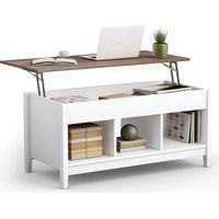 Costway – Table basse relevable avec rangement – 3 compartiments ouverts – Structure en panneaux de particules et bois massif – Dimensions 104,5 x 49 x 62,5 cm