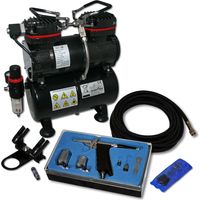 Wiltec Set aerografia Compressore oil free AS196, Aerografo doppia azione, Accessori con tubo e raccordi