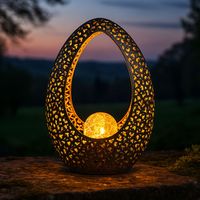 Lámparas solares orientales para decoración de jardines exteriores, decoración de balcones exteriores, punzones decorativos, bola de cristal, bronce dorado, 1x LED blanco cálido, L x Al. 21,5 x 27,5 c