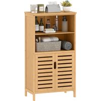 Mueble Auxiliar de Baño de Bambú Mueble de Baño con 2 Puertas 2 Estantes Abiertos y Patas Elevadas 50x29x92 cm Natural
