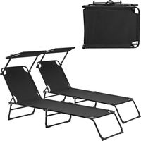 Set di 2 Lettini Prendisole Lomeda con Tettuccio Parasole e Schienale Reclinabile - Nero casa.pro