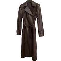 Trench en similicuir pour femme Printemps Automne Double Boutonnage Luxe Élégant Long Manteau