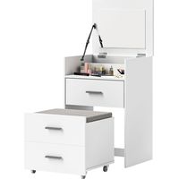 Tavolo da trucco Bianco 50x40x113,5 cm, miroir rabattable, 2 tiroirs, tabouret