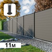 Kit Clôture Composite RIO Platines 11x1,8m - Bois composite & Aluminium - Poteaux Noir sur Platines - Brise vue