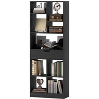 Bibliothèque meuble de rangement avec tiroir et étagères ouvertes, 60 x 26 x 158 cm, noir