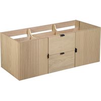Mob-In – Meuble double vasque suspendu 140 cm en MDF placage chêne – 4 rangements fermés – Vasque carrée à poser ALIX
