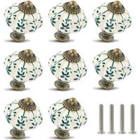 Juego de 12 pomos de cerámica color marfil y verde: pomos para armarios con forma de calabaza, pomos retro para cómodas, tiradores vintage para cajones con tornillos para cajones de armarios, roperos