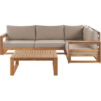 Salon de Jardin 4 Places et Table Basse en Bois d'Acacia Coussins Taupe Timor II