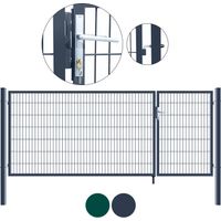 HOME DELUXE - Doppelflügel Gartentor ADITUS - Grün, 120 x 350 cm - inkl. Griff, Schloss, Schlüsseln und Bodenverriegelung I Gartenpforte Einfahrtstor Hoftür Gartentür Zauntor Pforte Hoftor
