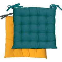 Galette de Chaise carrée Bicolore 40x40cm, Bleu Canard/Moutarde