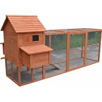 Melko â Poulailler XXL 310x150x150cm avec enclos extĂ©rieur â 2 nichoirs pour poules â Rampe et couloir inclus â Bois naturel