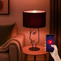 Smart LED Tischlampe Tischleuchte Nachttischlampe Leseleuchte Beistelllampe, schwarz Textil Gesicht-Design, dimmbar App Steuerung, 1x RGB Farbwechsel8,5W 806Lm warmweiß-kaltweiß, H 42 cm