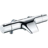 Grifo termostático para bañera con caño tipo cascada, grifo termostático de latón para ducha y bañera con 2 salidas de agua, botón de seguridad de 38 °C, grifo mural para ducha y bañera, plateado