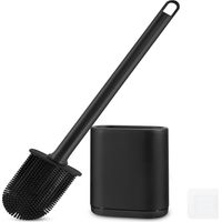 GAXMNS - Escobilla de inodoro y supporte de silicone plegable y eficiente limpieza montada en la pared con cabezal de cepillo para polvo de mango largo y cerdas de silicona, sin problemas de mango