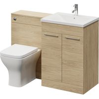 Napoli 460 Cento Light Oak 1200mm 2 Door Vanity Unit Toilet Suite with Glide Basin - 1200mm - Chrome 160mm HandleWith Kingston Toilet Pan and Seat