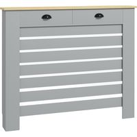 Copritermosifone in MDF a Doghe, Copricalorifero a Griglia con 2 Cassetti, 111x19x95.5 cm, Grigio