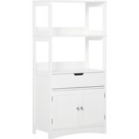 Mobile Bagno con Mensole, Armadietto e Cassetto, Mobiletto da Bagno Multiuso in Legno, Bianco, 60x33x122.5cm