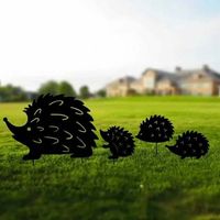 Decorazioni da giardino in metallo, statue di riccio per esterni, decorazioni per prato, vialetto, marciapiede - Stile retrò europeo (4 pezzi) (Nero, Riccio)