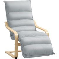 Lounge-Sessel aus Birken, Polstersessel mit verstellbarer Fußstütze, Moderner Armlehnstuhl, Hellgrau