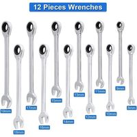 Clé Plate/Anglaise à Cliquet, Coffret de Clé à Douilles et Embouts Clé à Molette à Cliquet 8mm-19mm 12pcs pour Garage Bricolage(Clé Anglaise)