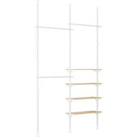 SoBuy Telescopic Clothes Rail – Adjustable Open Wardrobe with Shelves and Rods, Natural White, KLS17-WN