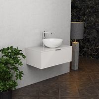 Inda - Badezimmerschrank B.80 mit Aufsatzwaschbecken / Weiß glänzend 1 Schublade - Topazio