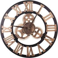 Grande orologio da parete rotondo in metallo in stile vintage, silenzioso, senza ticchettio, a batteria, da 30 cm, con numeri romani neri, per soggiorno, camera da letto, cucina, arredamento oro