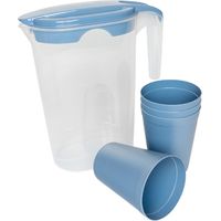 MICHELINO Elegantes 5-teiliges Karaffen-Set: Karaffe mit 4 Bechern aus Kunststoff Grün