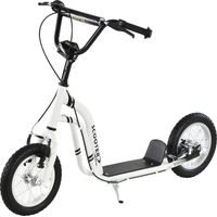 Trottinette enfants, grandes roues pneumatiques 12 pouce en caoutchouc, charge 100 kg, trottinette tout terrain avec double freins, hauteur réglable et béquille latérale, 5 à 12 ans, blanc